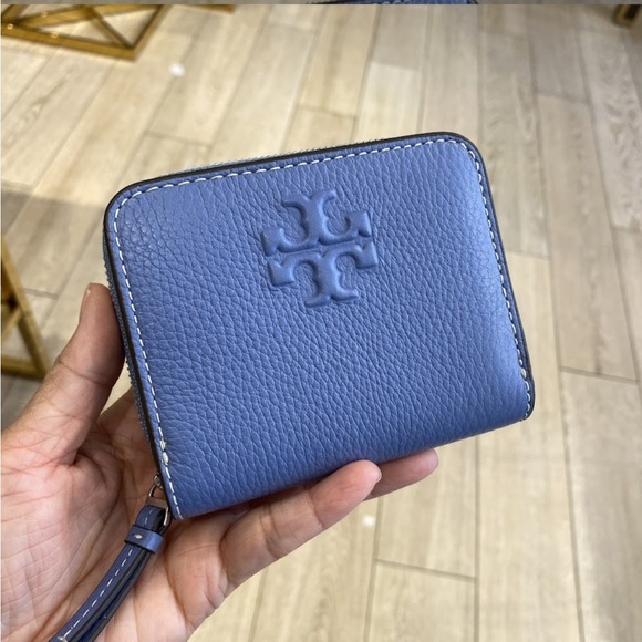 Tory Burch (75029) Thea Small Black Pebble Leather Flat Wallet Crossbody Handbag